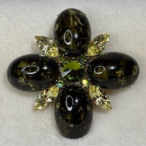 Vintage BJ Beatrix Floral Brooch/Pendant with Black and Green Stones